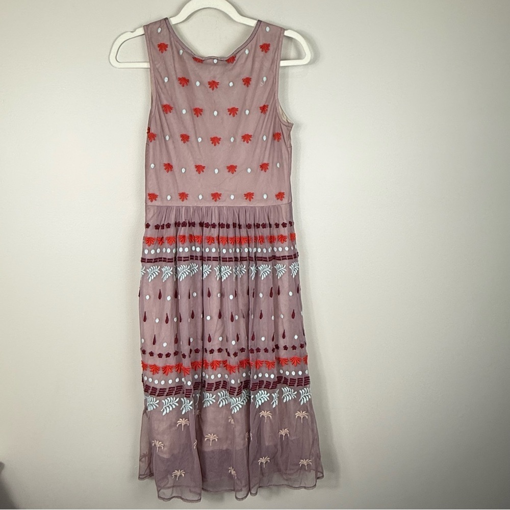 Sundance Dress Womens 2 Embroidered Floral Sheer V-Neck Sleeveless Pink Boho - Picture 3 of 8
